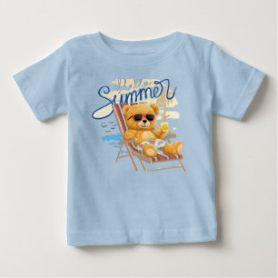 Camiseta Para Bebê Urso de Pelúcia de Verão Fofo na Praia - Bebê & Cr