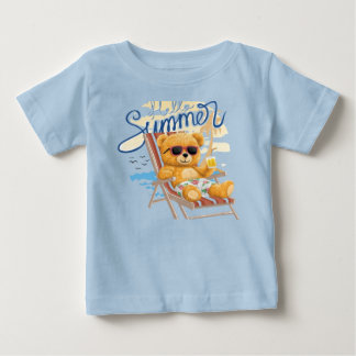 Camiseta Para Bebê Urso de Pelúcia de Verão Fofo na Praia - Bebê & Cr