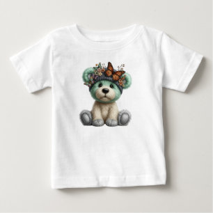 Camiseta Para Bebê Urso de Pelúcia Fofo com Borboletas Florais