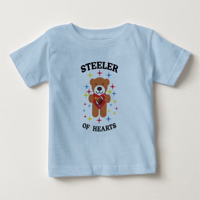 Camiseta Para Bebê Urso de pelúcia ladrão de corações futebol (Frente)