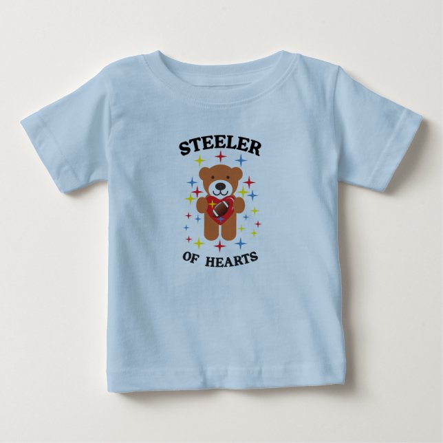 Camiseta Para Bebê Urso de pelúcia ladrão de corações futebol america (Frente)