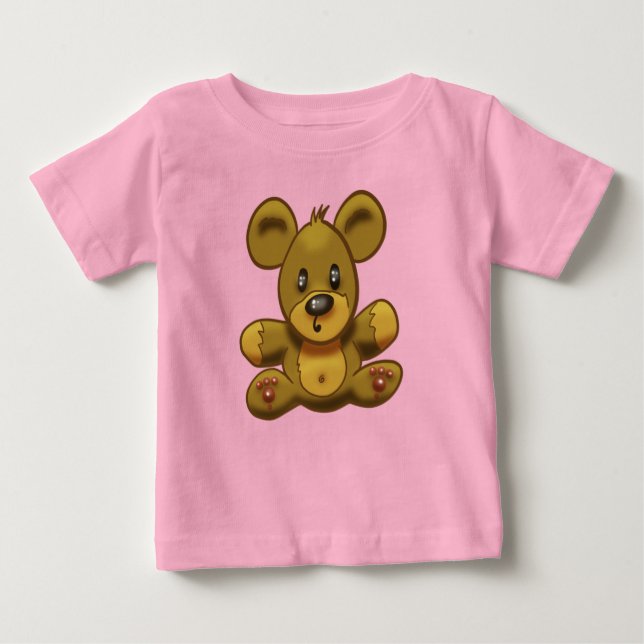 Camiseta Para Bebê Urso de pelúcia rosa para menina (Frente)