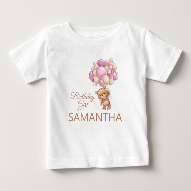 Camiseta Para Bebê Urso de Teddy Adorável Rosa (Frente)