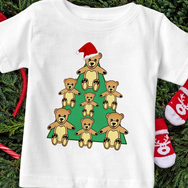 Camiseta Para Bebê Urso de Teddy Bonito com Árvore de Natal Santa Hat (Criador carregado)