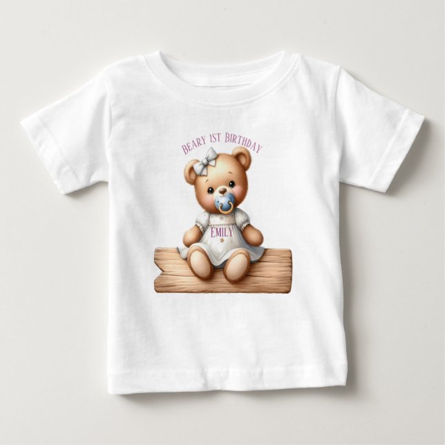 Camiseta Para Bebê Urso de Teddy Bonito com Balões e Presentes (Frente)