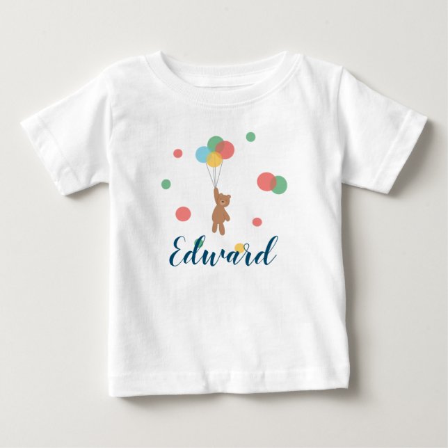 Camiseta Para Bebê Urso de Teddy com Balões (Frente)