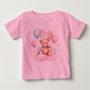 Camiseta Para Bebê Urso de Teddy do Balão de Aquarelas Cachorro na Nu