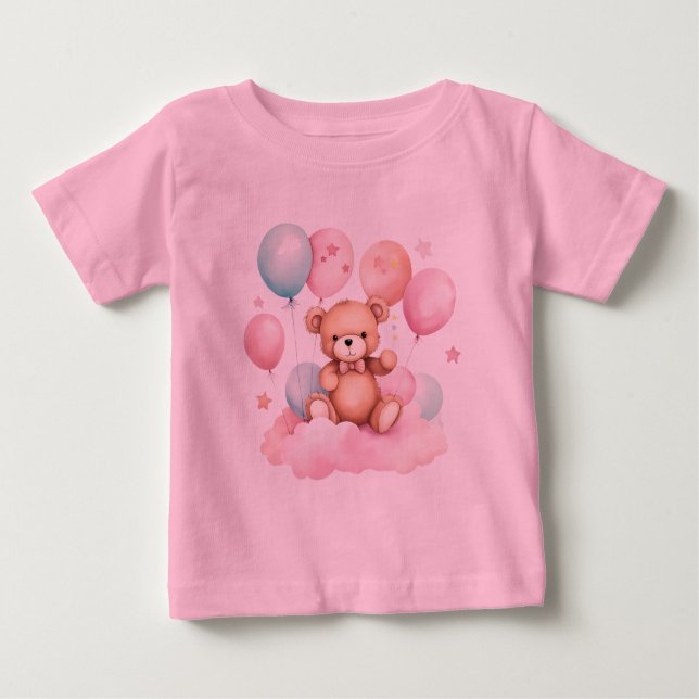 Camiseta Para Bebê Urso de Teddy do Balão de Aquarelas Cachorro na Nu (Frente)