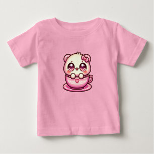 Camiseta Para Bebê Urso de Teddy Kawaii em uma taça