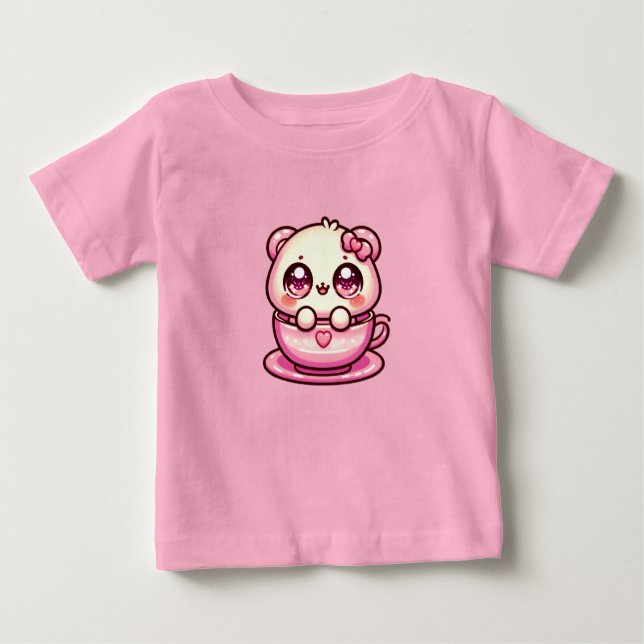 Camiseta Para Bebê Urso de Teddy Kawaii em uma taça (Frente)
