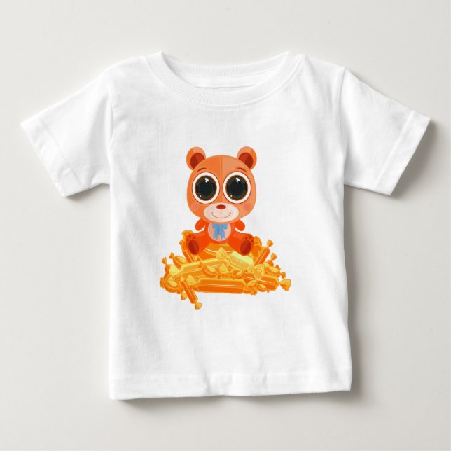 Camiseta Para Bebê Urso de Teddy - Laranja-Candi (Frente)