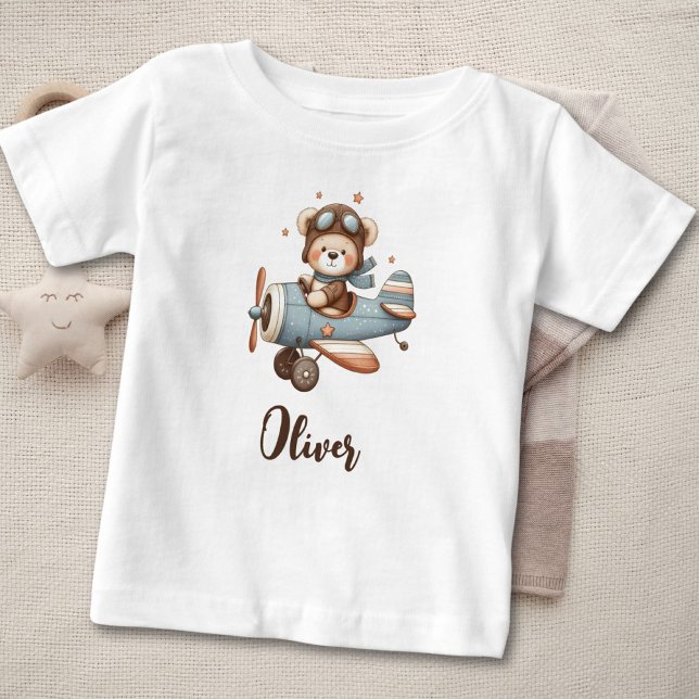 Camiseta Para Bebê Urso de Teddy Piloto Cute Personalizado (Criador carregado)