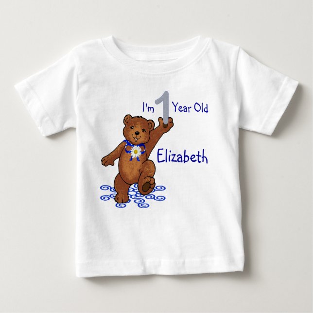 Camiseta Para Bebê Urso de Teddy primeiro aniversario para Rapariga (Frente)