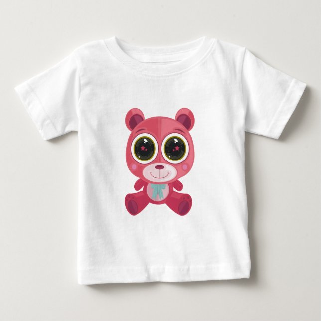 Camiseta Para Bebê Urso de Teddy - Rosa Estrela (Frente)