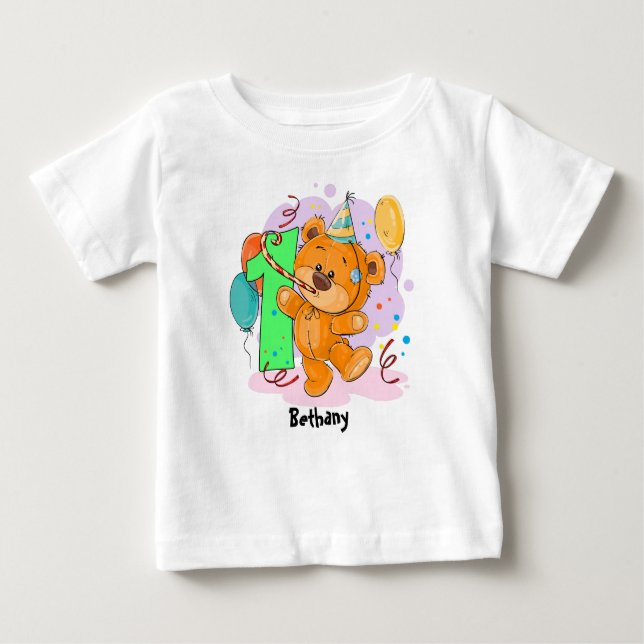 Camiseta Para Bebê Urso de ursinho do primeiro aniversario (Frente)