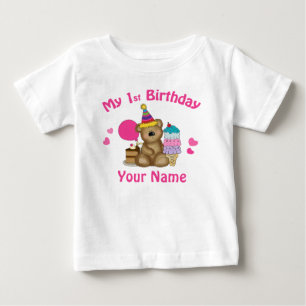Camiseta Para Bebê Urso do aniversário do bebê primeiro personaliza