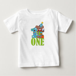 Camiseta Para Bebê Urso do palhaço do aniversário, primeiro