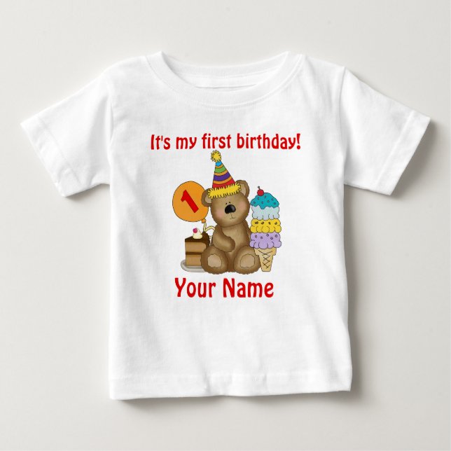 Camiseta Para Bebê Urso do primeiro aniversario (Frente)