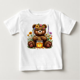 Camiseta Para Bebê Urso fofo e caricatural