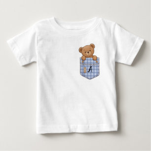 Camiseta Para Bebê Urso Fofo Espiando do Bolso com Inicial
