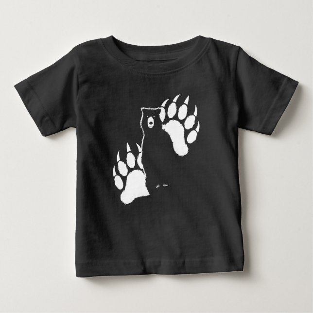 Camiseta Para Bebê Urso-grizzle e pegadas Design Gráfico (Frente)