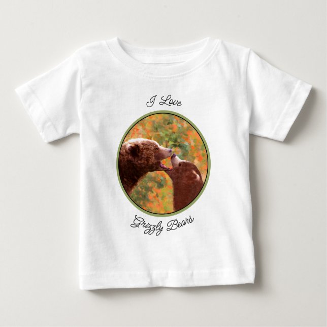 Camiseta Para Bebê Urso Grizzly Mãe e Cub Pintando Arte Selvagem (Frente)