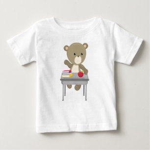 Camiseta Para Bebê Urso Indo Para A Escola, Urso Bonito, Urso Castanh