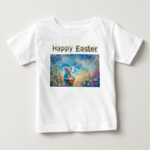 Camiseta Para Bebê Urso Koala segurando uma cesta de ovos de Páscoa