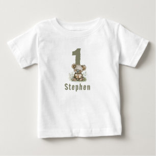 Camiseta Para Bebê Urso Koala Verde Salvia Convidado de Honra do 1º A