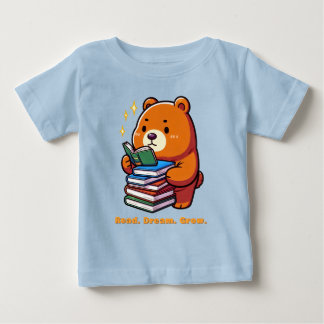 Camiseta Para Bebê Urso Leitor Fofo com Livros Kawaii