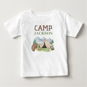 Camiseta Para Bebê Urso Marrom Fofo Tenda Feliz Acampador Aniversário
