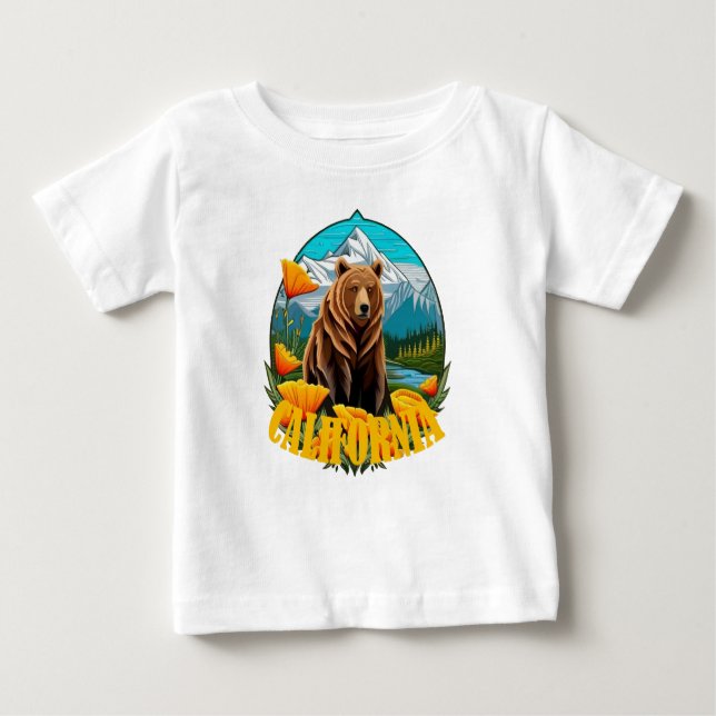 Camiseta Para Bebê Urso Na Paisagem De Montanha, Cercado Por Laranja (Frente)