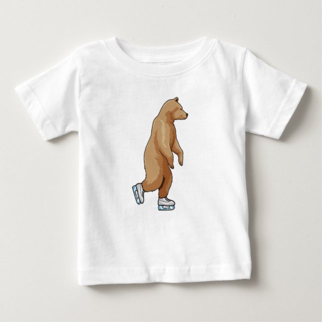 Camiseta Para Bebê Urso na patinação de gelo com skates de gelo (Frente)