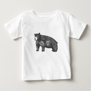 Camiseta Para Bebê Urso Negro da Madeira Artística