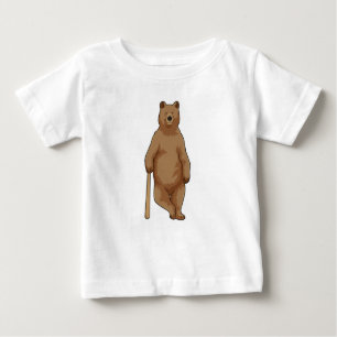 Camiseta Para Bebê Urso no Baseball com Baco de Beisebol