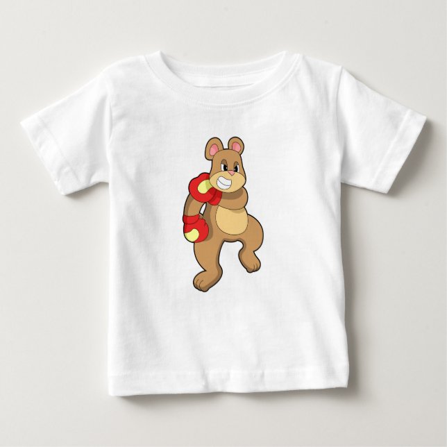 Camiseta Para Bebê Urso no boxe com luvas de boxe (Frente)