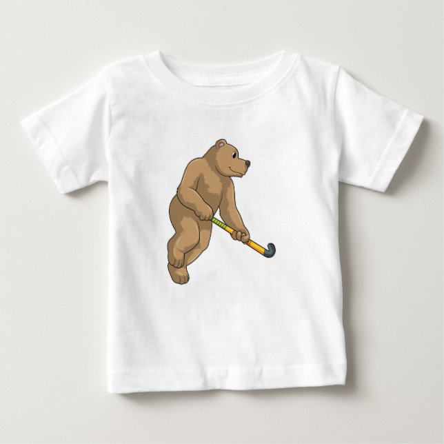 Camiseta Para Bebê Urso no Hockey com Taco de Hóquei (Frente)