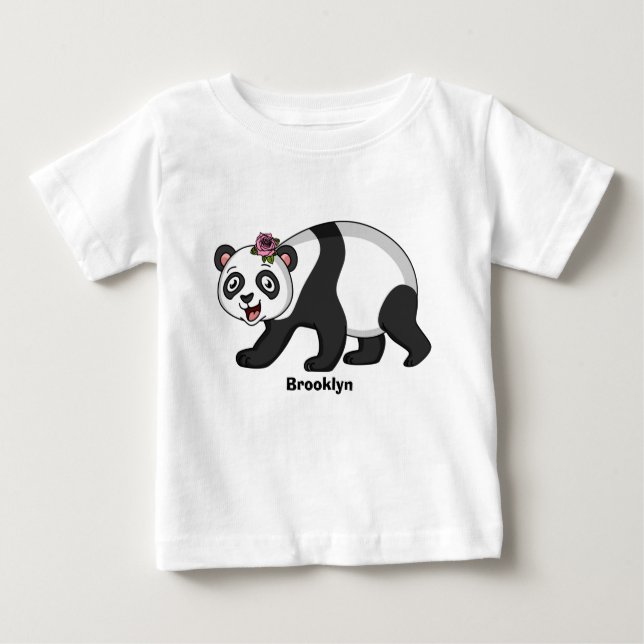 Camiseta Para Bebê Urso panda bonito e feliz com desenho animado (Frente)