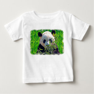 Camiseta Para Bebê Urso Panda Fofo com Folhas de Bambu Saborosas