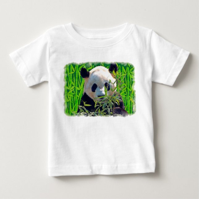 Camiseta Para Bebê Urso Panda Fofo com Folhas de Bambu Saborosas (Frente)
