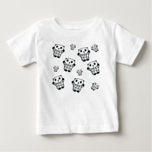 Camiseta Para Bebê Urso Panda Preto E Branco Moderno Simples 