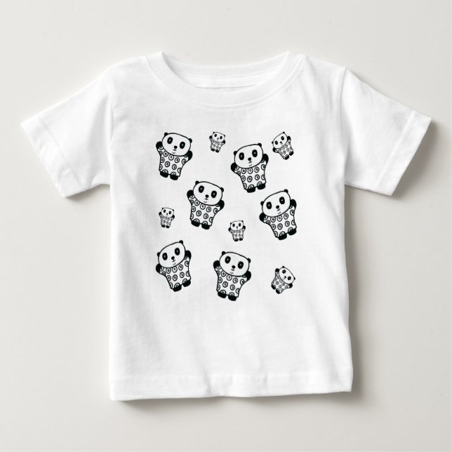 Camiseta Para Bebê Urso Panda Preto E Branco Moderno Simples  (Frente)
