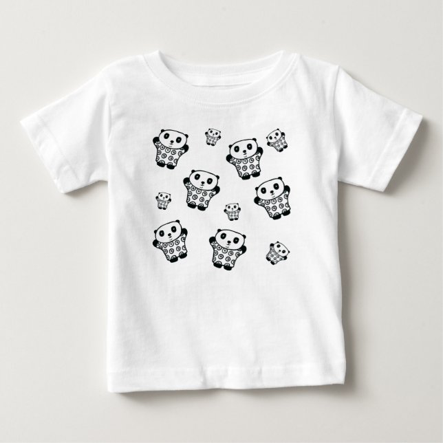Camiseta Para Bebê Urso Panda Preto E Branco Simples Moderno (Frente)