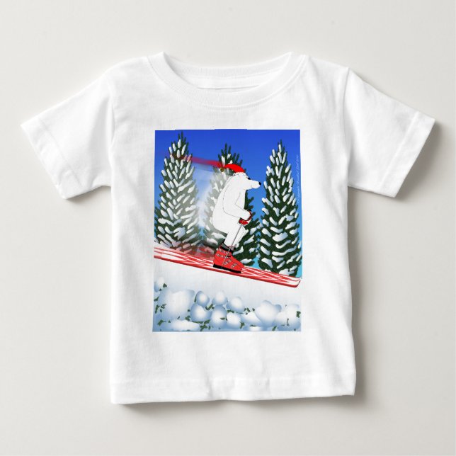 Camiseta Para Bebê Urso Polar de Esqui (Frente)