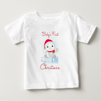 Camiseta Para Bebê Urso Polar do Primeiro Natal do Bebê