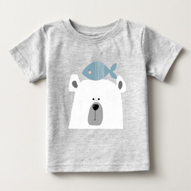 Camiseta Para Bebê Urso polar e peixe bonitos do Scandi (Frente)