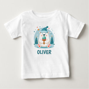 Camiseta Para Bebê Urso Polar Fofo Relaxando com Sorvete