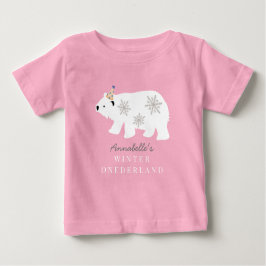Camiseta Para Bebê Urso Polar Inverno Onederland Rosa 1º Aniversário