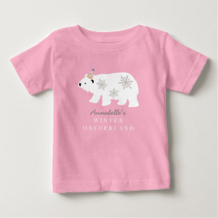 Camiseta Para Bebê Urso Polar Inverno Onederland Rosa 1º Aniversário