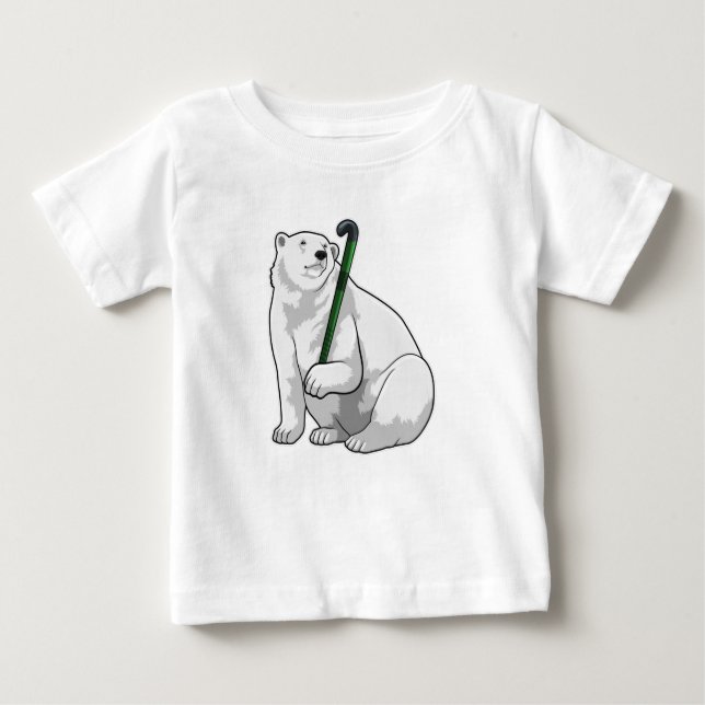 Camiseta Para Bebê Urso Polar no Hockey com Taco de Hóquei (Frente)
